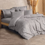 Σετ παπλωματοθήκη Plaid Cotton Box 4 τμχ Διπλή (200x220) χρώμα γκρι