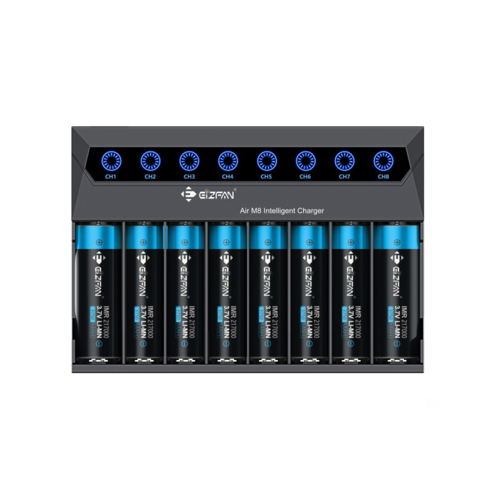 35617 Φορτιστής Μπαταριών EiZfan Air M8 Intelligent Li-ion 3.7V 21700 20700 18650 8 Θέσεων και Φορτιστής Αυτοκινήτου - Image 1