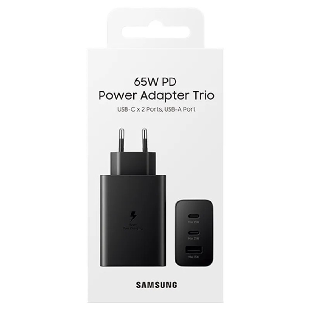 38883 Φορτιστής Ταξιδίου Samsung T6530NBE Trio 2 x USB-C + USB PD3.0 65W 3A Μαύρος - Image 1