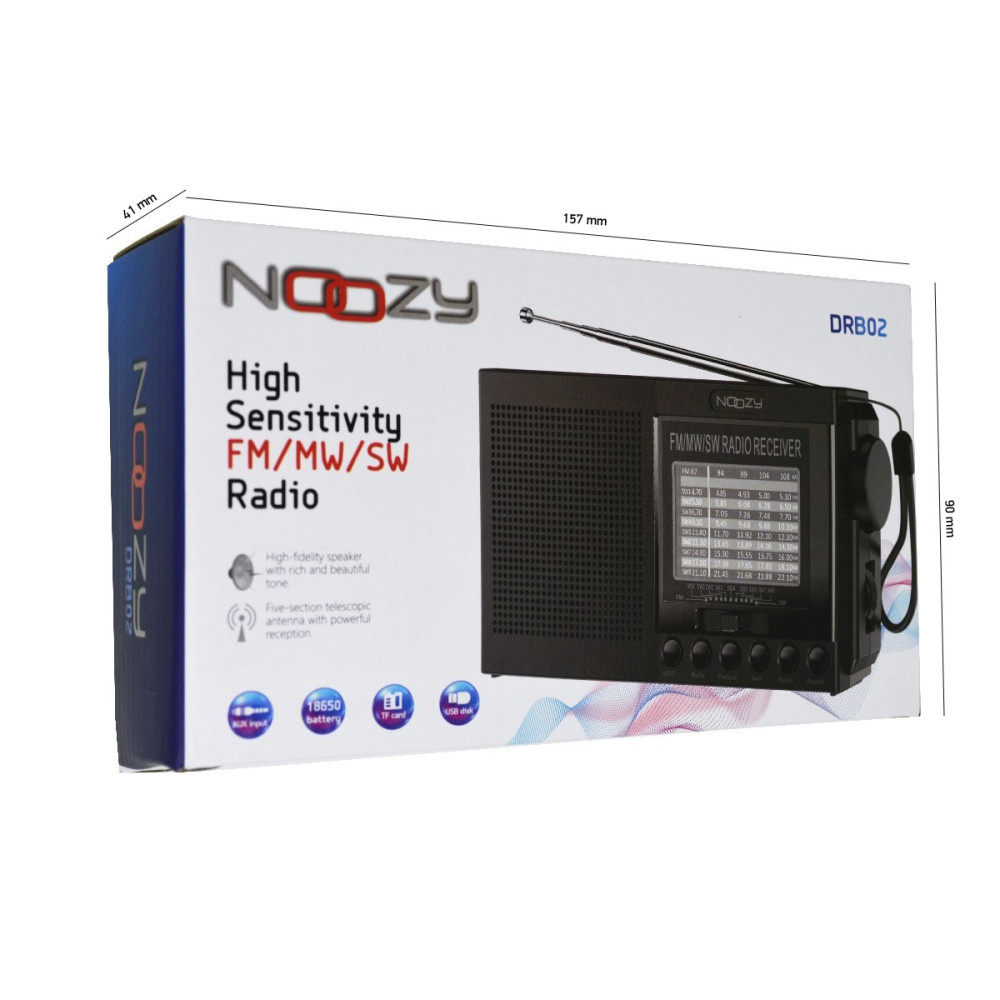 39606 Φορητό Ραδιόφωνο Noozy DRB02 FM/MW/SW με 3,5mm microSD και USB Υποστηρίζει Φόρτιση Μπαταριών - Image 1