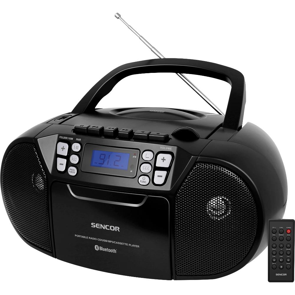 41546 ΡαδιοCD Boombox Κασετόφωνο Sencor SPT 3907B 4W με Bluetooth v5.0 CD USB 3.5mm και LCD Οθόνη Μαύρο - Image 1