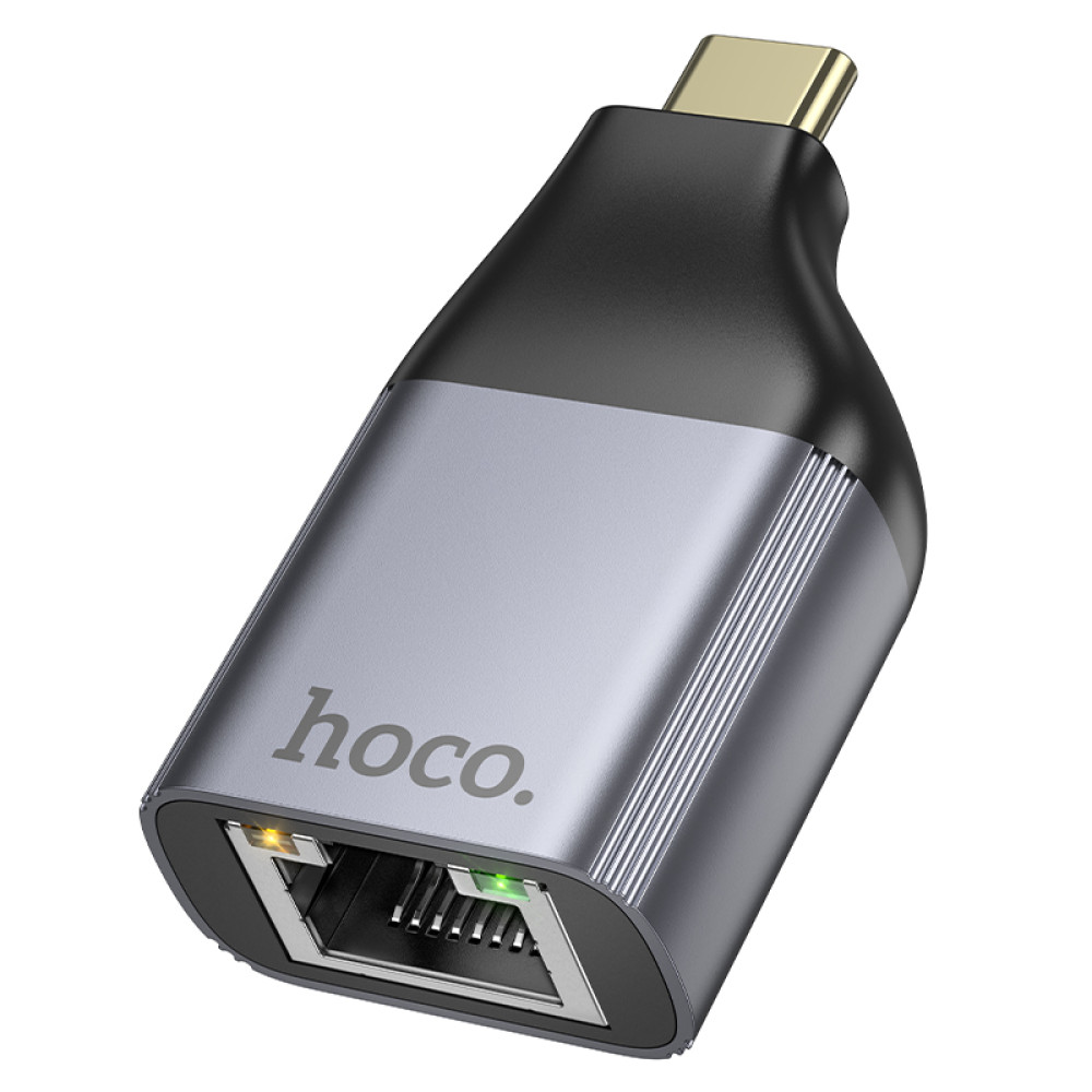 46185 Αντάπτορας Hoco UA35 USB-C σε RJ45 OTG 100Mbps Γκρι - Image 1