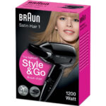Σεσουάρ Μαλλιών Ταξιδίου Braun BRHD130 Satin Hair 1 Style & Go 1200W με 2 Επίπεδα Θέρμανσης και Ιονική Λειτουργία Μαύρο - Image 2