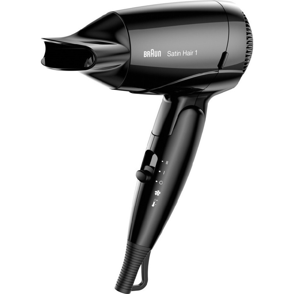 46758 Σεσουάρ Μαλλιών Ταξιδίου Braun BRHD130 Satin Hair 1 Style & Go 1200W με 2 Επίπεδα Θέρμανσης και Ιονική Λειτουργία Μαύρο - Image 1