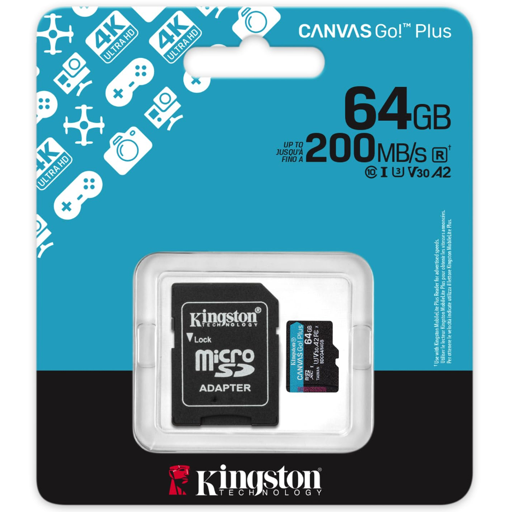 47961 Κάρτα Μνήμης Kingston CanvasGo+ MicroSDXC 64GB Class 10 με SD Αντάπτορα εως 200Mb/s SDCG4/64GB - Image 1