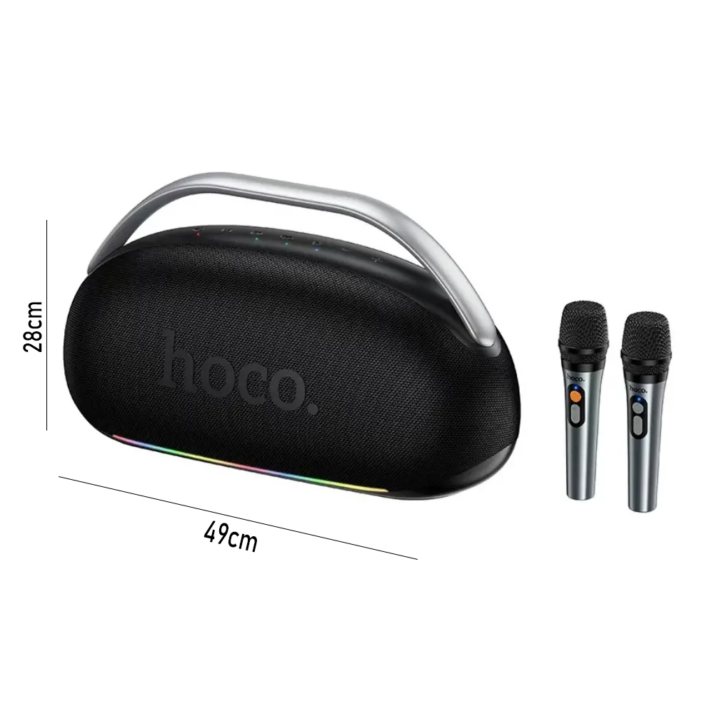 51121 Φορητό Ηχείο Wireless Hoco HT2 Melody TWS v5.4 6000mAh IPX4 300W με USB MicroSD AUX RGB Φωτισμό και Δυο Ασύρματα Μικρόφωνα - Image 1