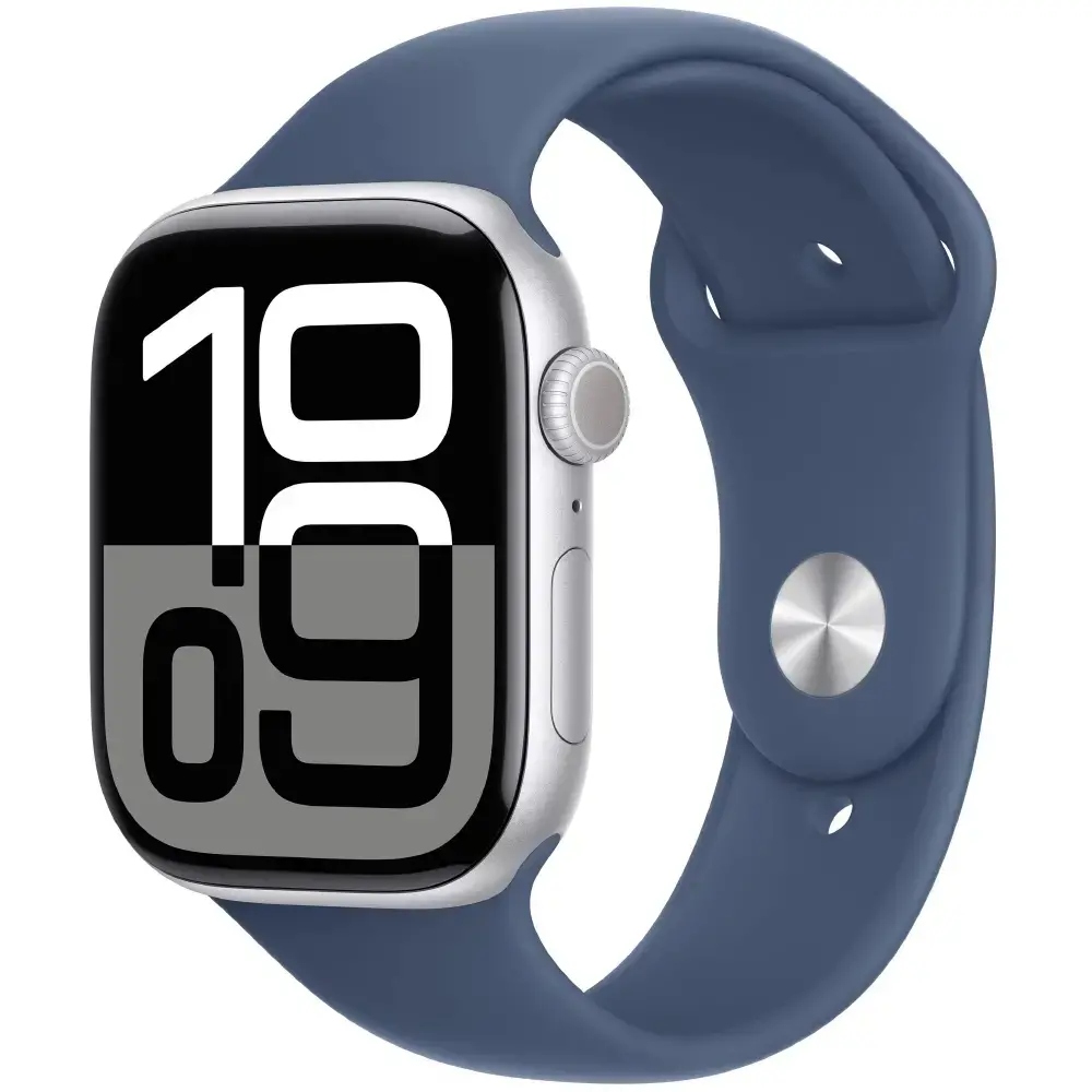 51536 Apple Watch Series 10 Aluminum 46mm GPS NFC IP6X Aluminum Case Silver με Sport Band Denim - Image 1
