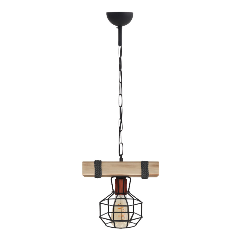 GP030-01672-0 Φωτιστικό οροφής Lumenia Megapap E27 ξύλινο - μεταλλικό μονόφωτο χρώμα φυσικό - μαύρο 25x14x80εκ. - Image 1