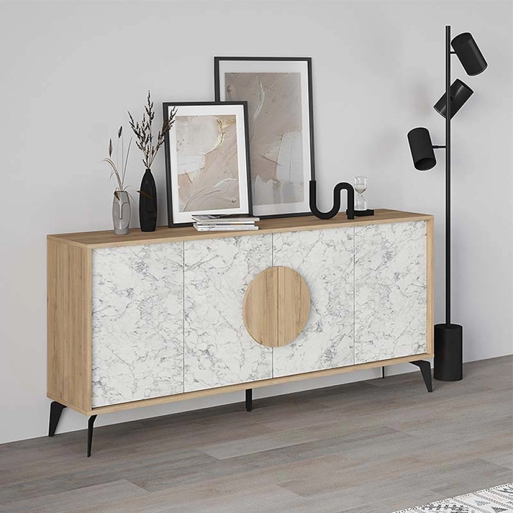 GP037-00833-0 Μπουφές Gora Megapap χρώμα sapphire oak - λευκό εφέ μαρμάρου 180x35,6x82εκ. - Image 1