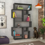 Βιβλιοθήκη Karmato Megapap χρώμα ανθρακί 96x25,5x168,5εκ.
