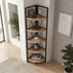 Βιβλιοθήκη γωνιακή Kelsie Megapap χρώμα μαύρο - pine oak 33x33x162εκ. - Image 3
