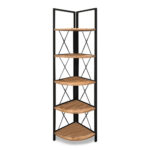 Βιβλιοθήκη γωνιακή Kelsie Megapap χρώμα μαύρο - pine oak 33x33x162εκ. - Image 5