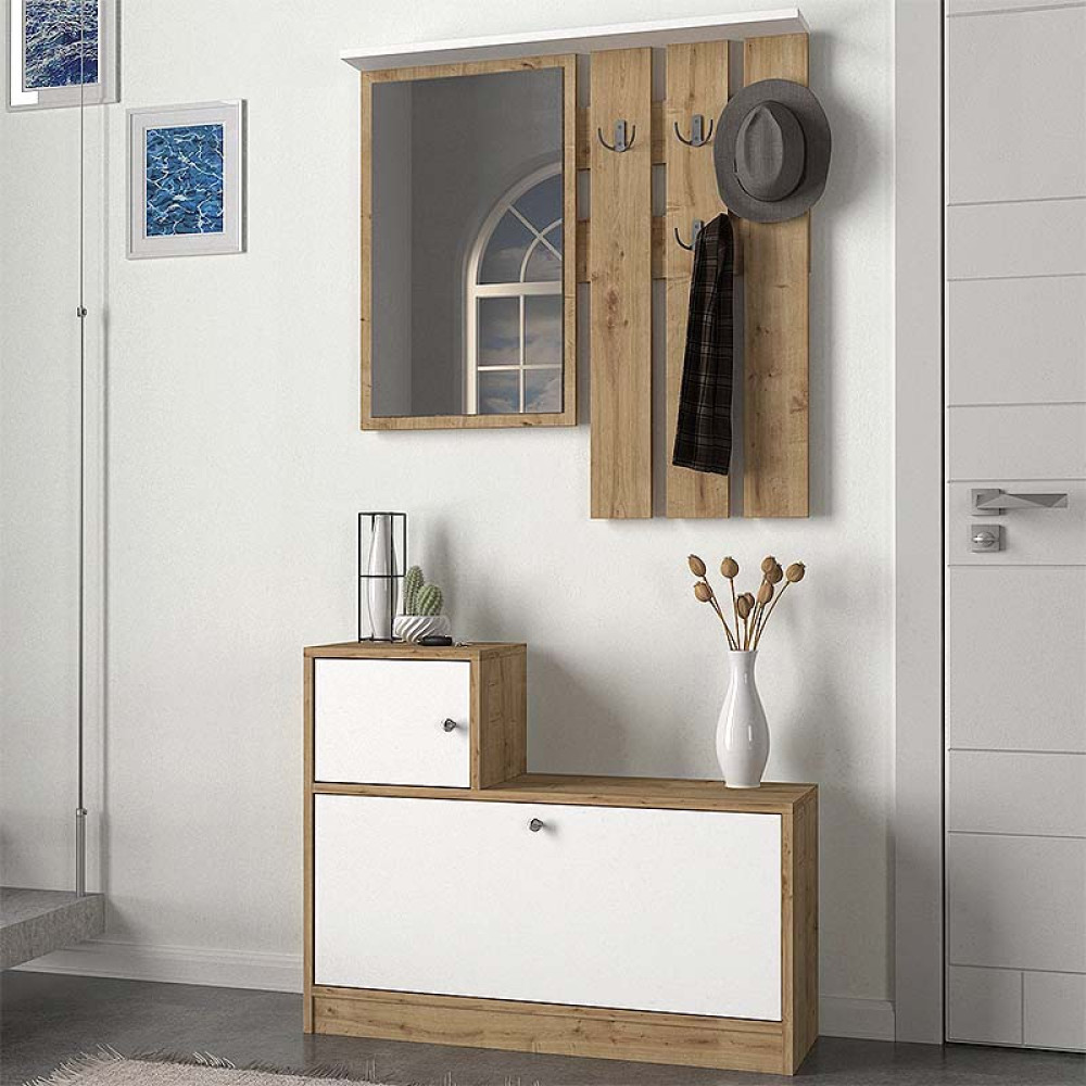 GP042-02061-0 Έπιπλο εισόδου Galina Megapap χρώμα sapphire oak - λευκό 91,8x27x70εκ. - Image 1