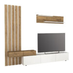 Σύνθεση τηλεόρασης Rosaline Megapap χρώμα λευκό - sepet oak 233x31,3x196,8εκ. - Image 5