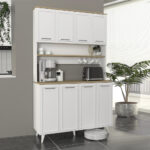 Έπιπλο κουζίνας Potter 4 Megapap χρώμα λευκό - rota oak 120x40x196,1εκ.