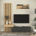 Σύνθεση τηλεόρασης Rosaline Megapap χρώμα ανθρακί - sepet oak 183x31,3x196,9εκ. - Image 3