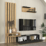 Σύνθεση τηλεόρασης Rosaline Megapap χρώμα ανθρακί - sepet oak 183x31,3x196,9εκ. - Image 6