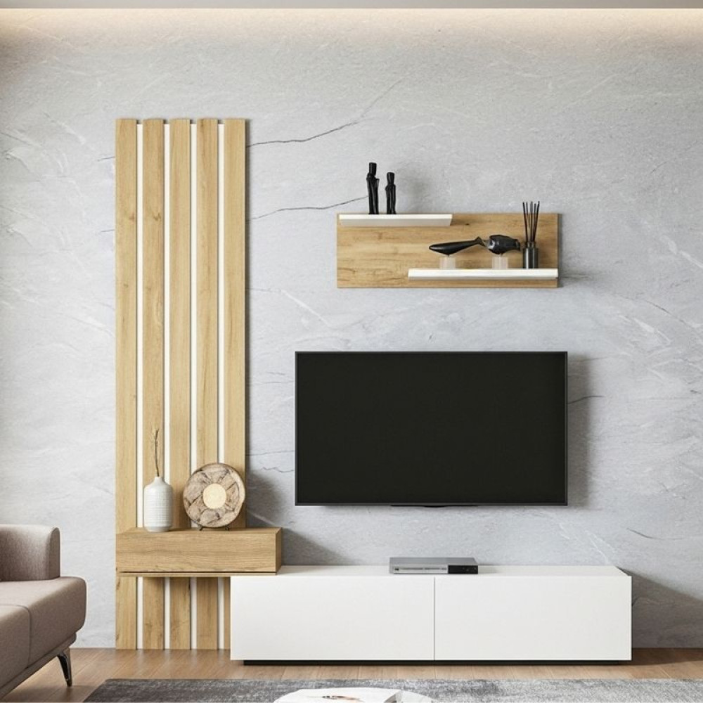 GP042-03642-0 Σύνθεση τηλεόρασης Rosaline Megapap χρώμα λευκό - sepet oak 183x31,3x196,9εκ. - Image 1