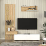 Σύνθεση τηλεόρασης Rosaline Megapap χρώμα λευκό - sepet oak 183x31,3x196,9εκ. - Image 2