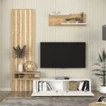 Σύνθεση τηλεόρασης Rosaline Megapap χρώμα λευκό - sepet oak 183x31,3x196,9εκ. - Image 3