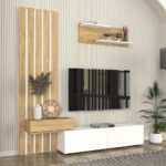 Σύνθεση τηλεόρασης Rosaline Megapap χρώμα λευκό - sepet oak 183x31,3x196,9εκ. - Image 4